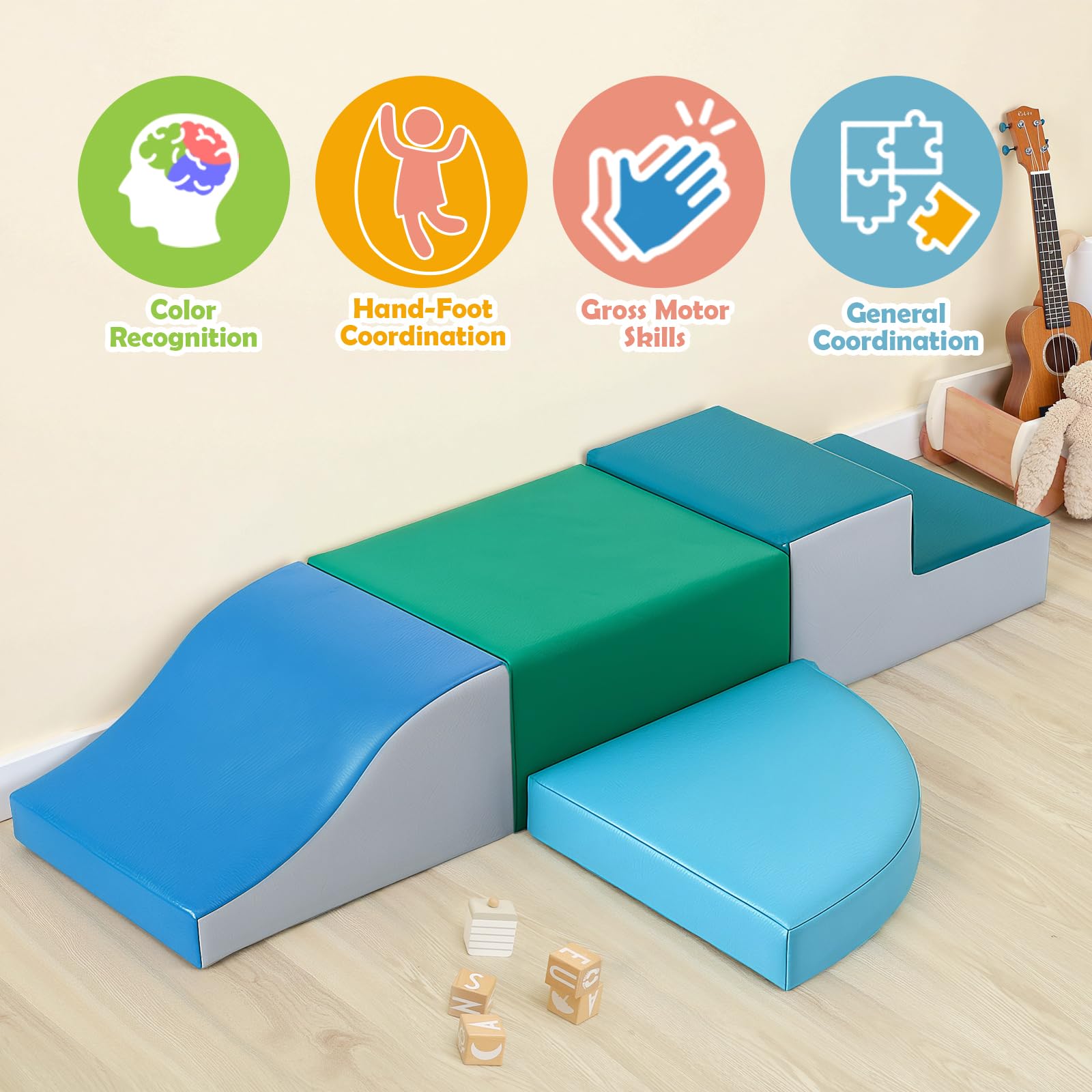 TODIBY toddler crawling play setup encourages movement and exploration on soft blocks.