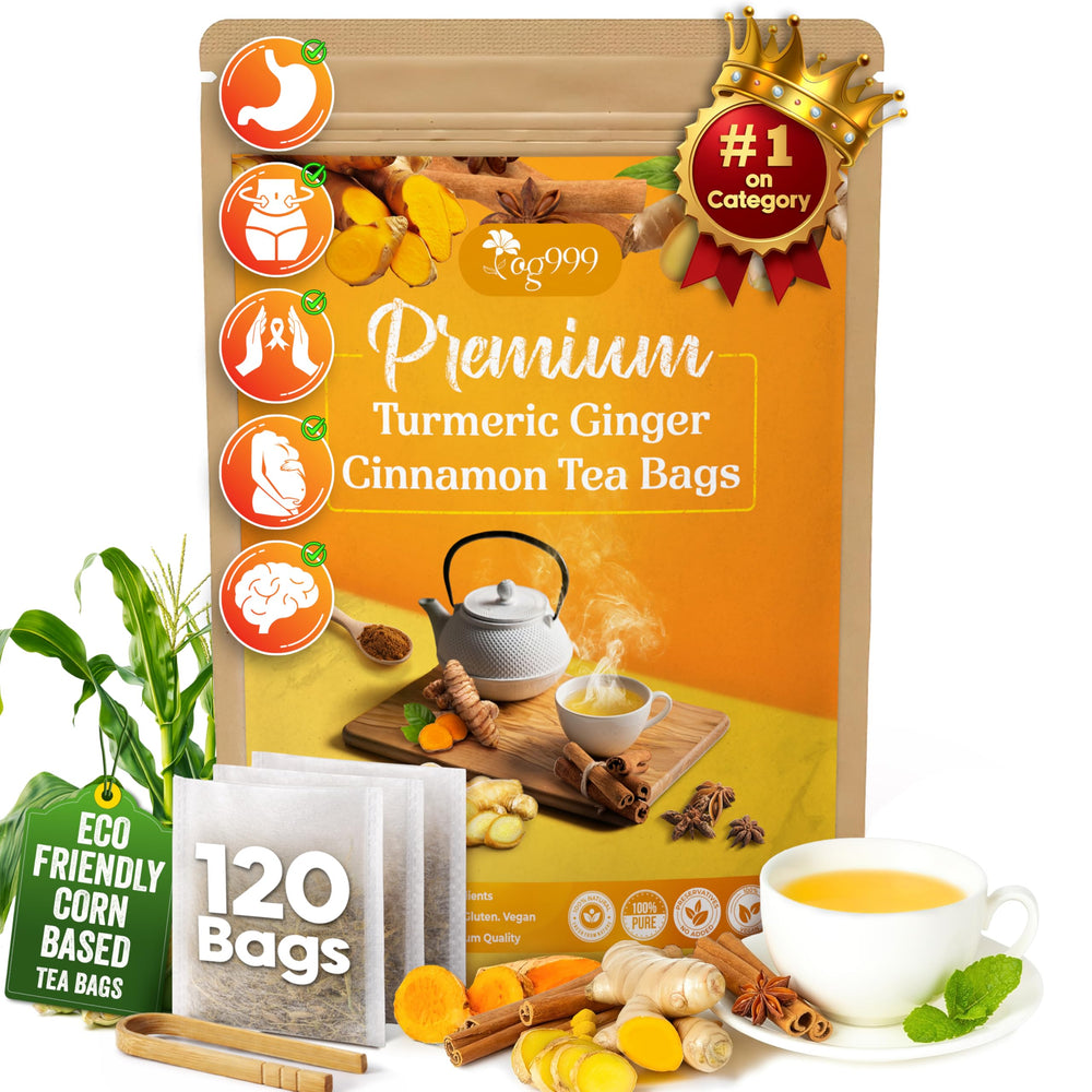 TOG999 turmeric ginger cinnamon tea bag close-up highlighting premium ingredients