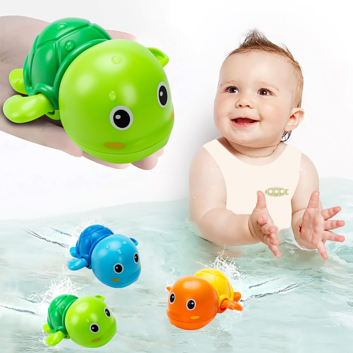 TOHIBEE green turtle wind-up in tub promotes water play and coordination.