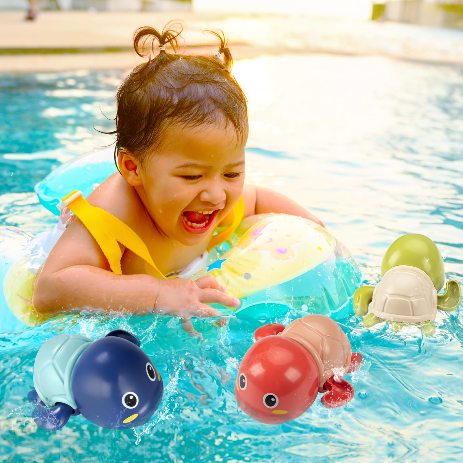 TOHIBEE turtle bath toy closeup highlights smooth edges for safe handling.