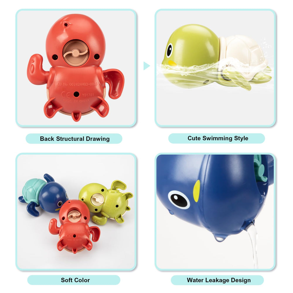 TOHIBEE turtle toy in water demonstrates buoyancy and movement without batteries.
