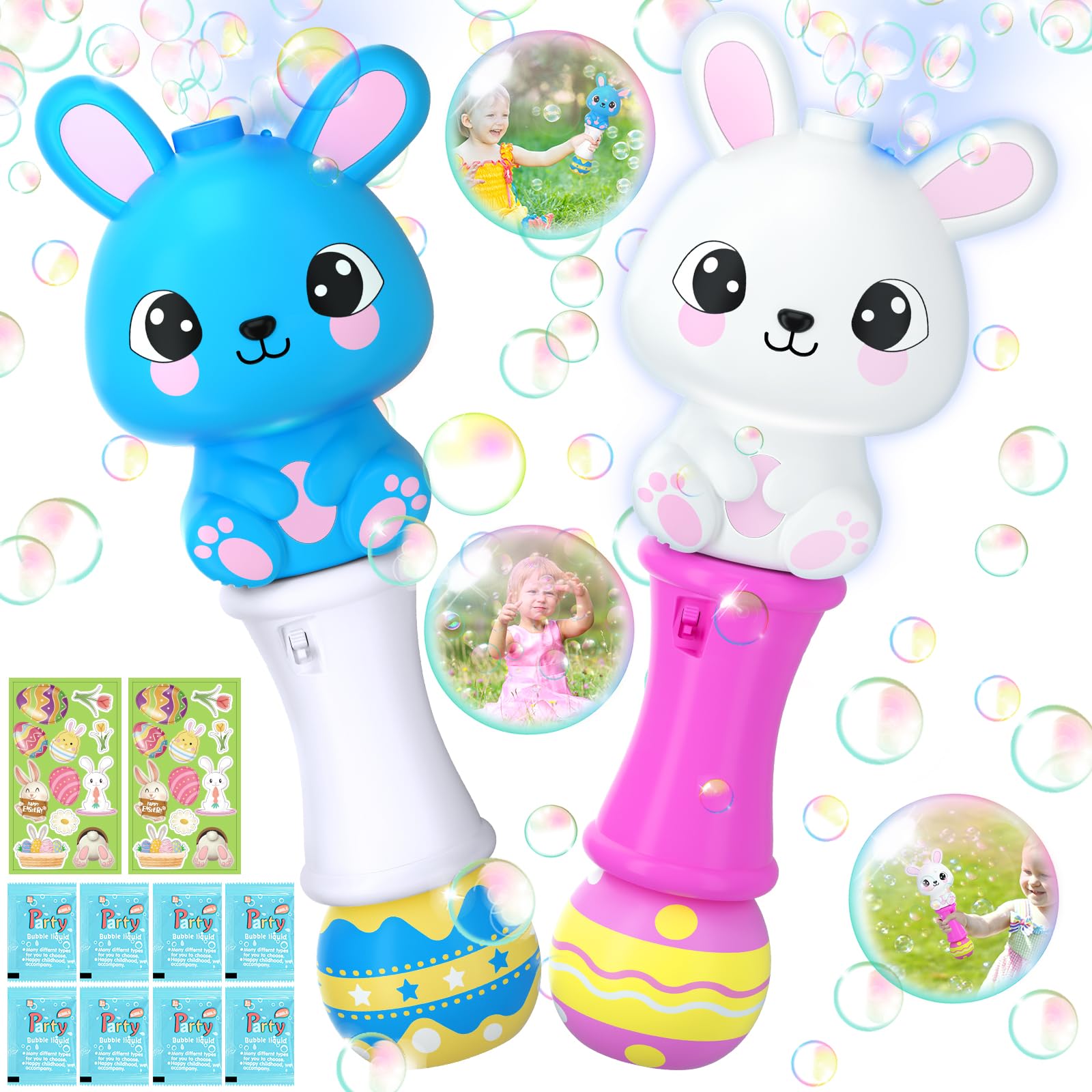 Toidgy Easter Bunny Bubble Wand 2Pack with light effects for kids