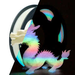 Toksen3D glow gradient rainbow filament glows in the dark for striking nighttime visuals.