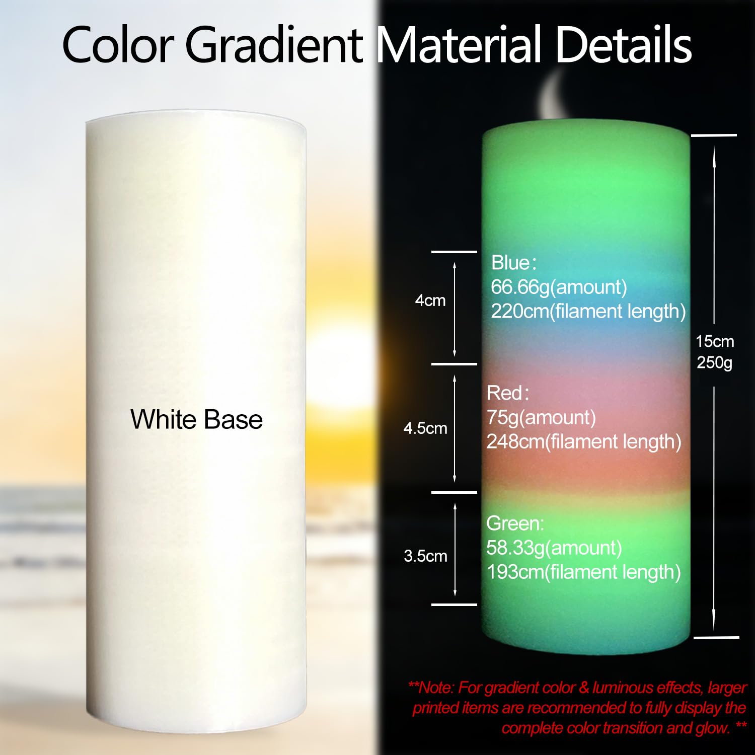 Toksen3D glow gradient rainbow filament showcases vibrant color under daylight for vivid prints.