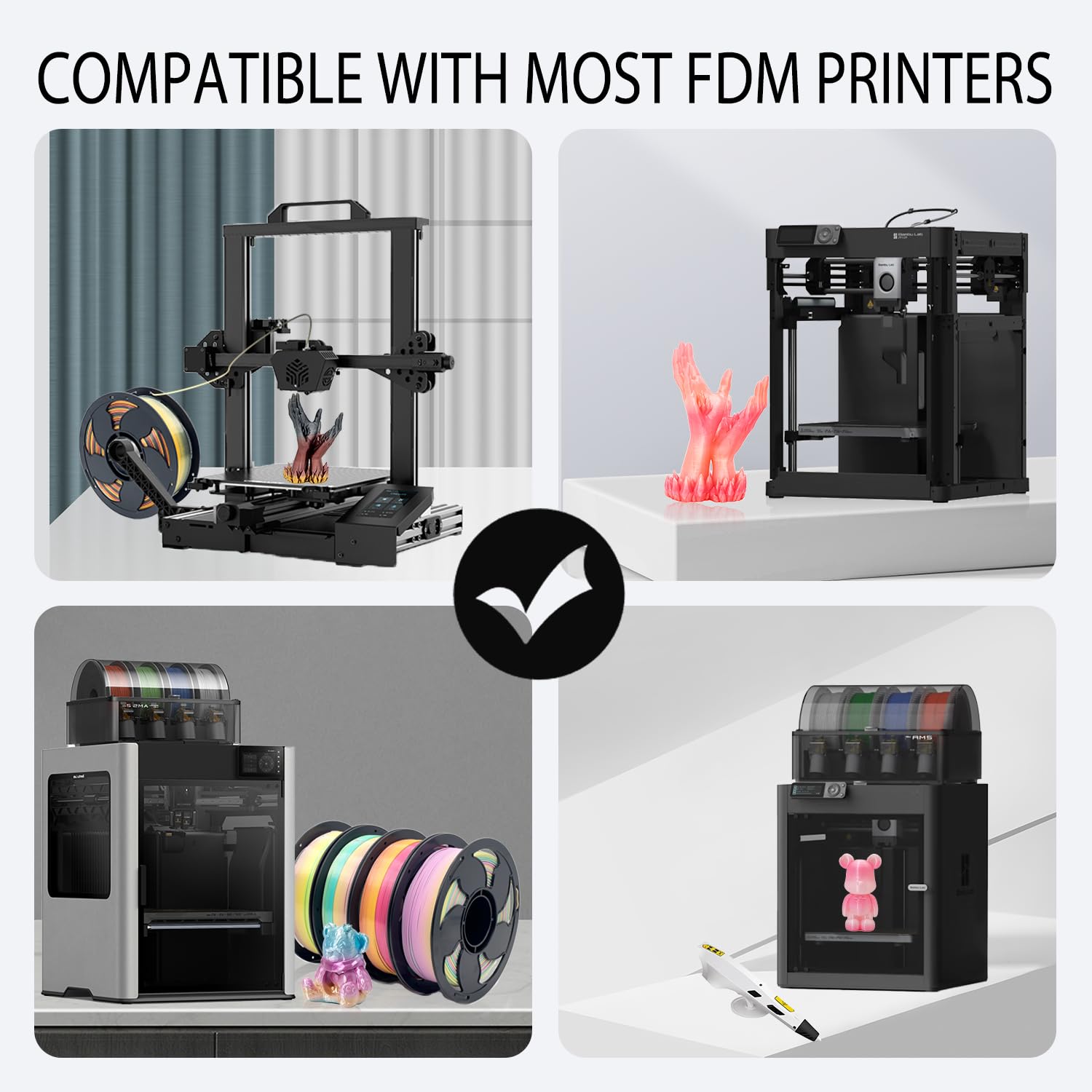 Toksen3D glow gradient rainbow filament compatible with Prusa Ender printers for wide use.