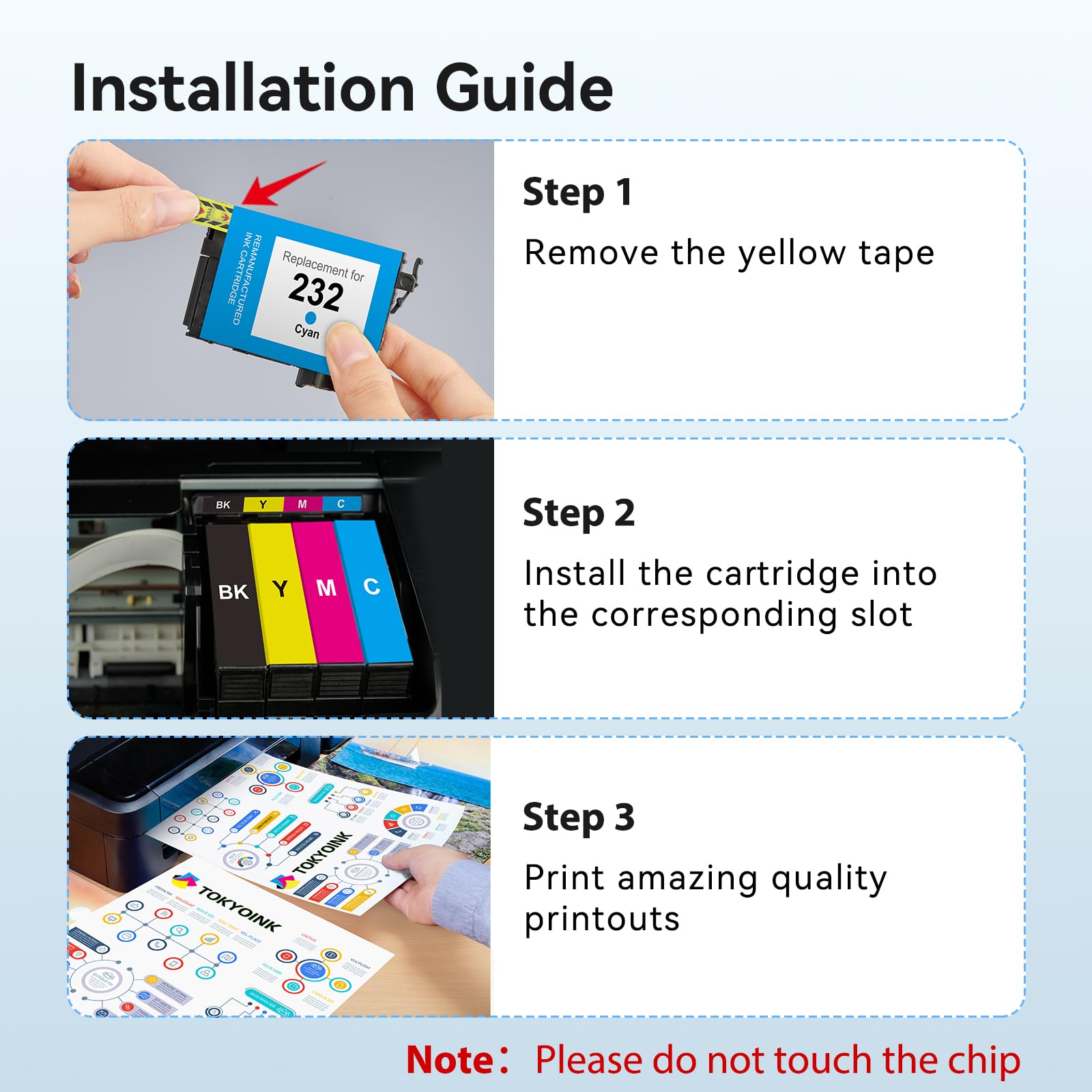 TOKYOINK 232XL compatibility graphic confirms Epson WF and XP-series support.