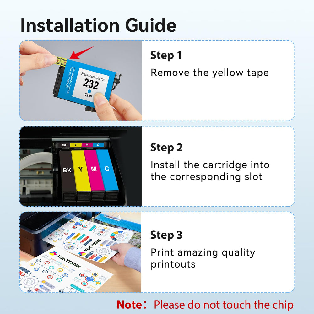 TOKYOINK 232XL compatibility graphic confirms Epson WF and XP-series support.