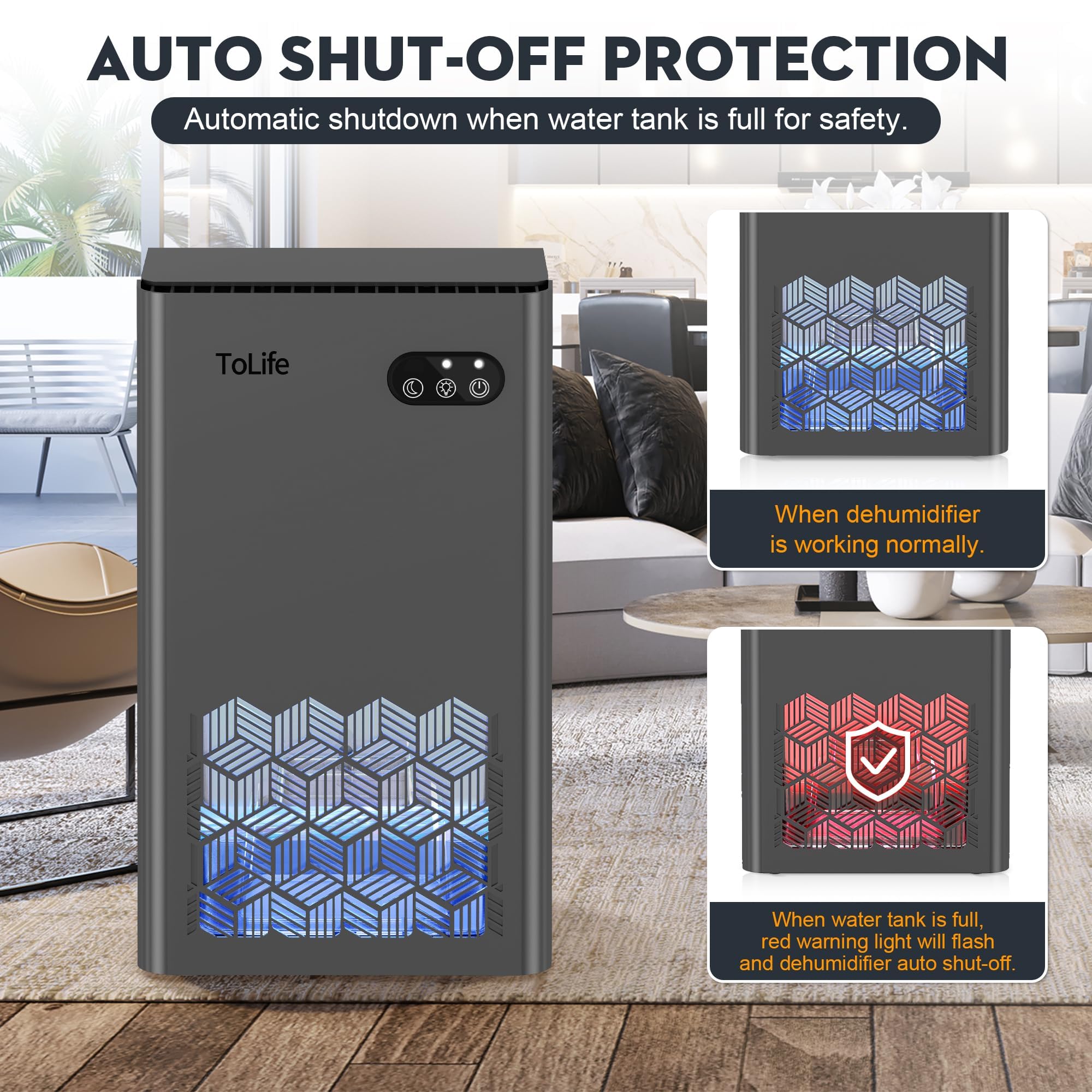 ToLife Dehumidifier compact design with portable handles fits easily in any room