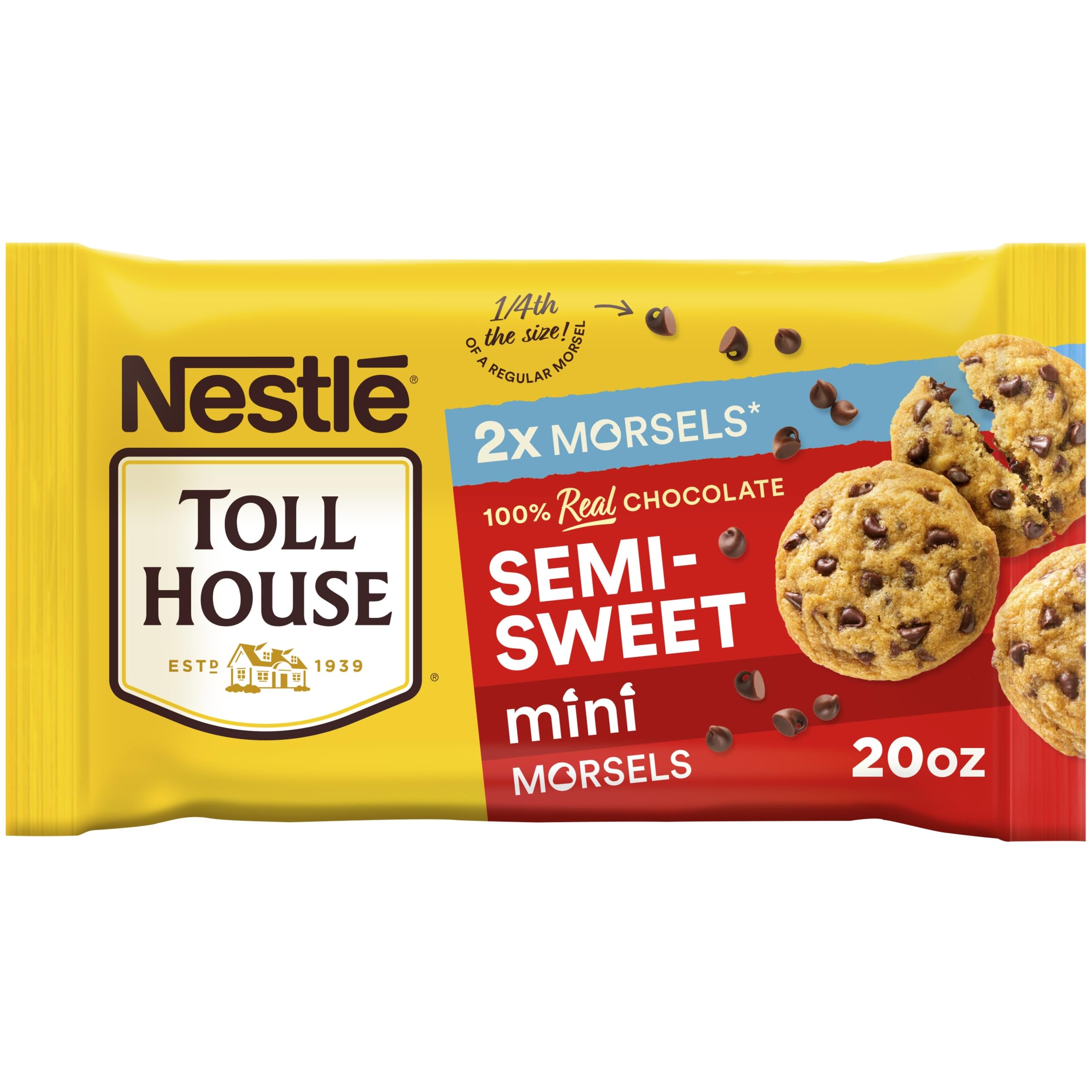 Toll House mini chocolate morsels bag front, ideal for quick cookie dough and baking.