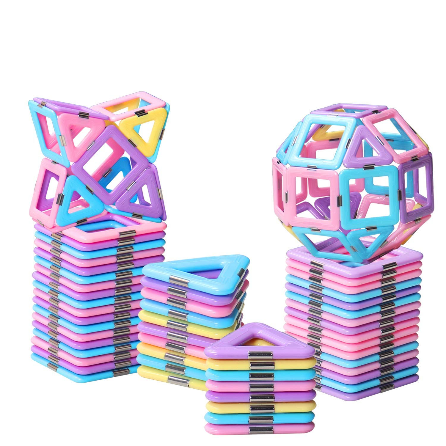 Tolnetr Magnetic Tiles pastel castle assembly for creative play and spatial skills.