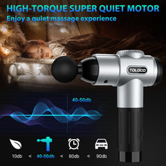 TOLOCO massage gun LED screen displaying speed and battery level