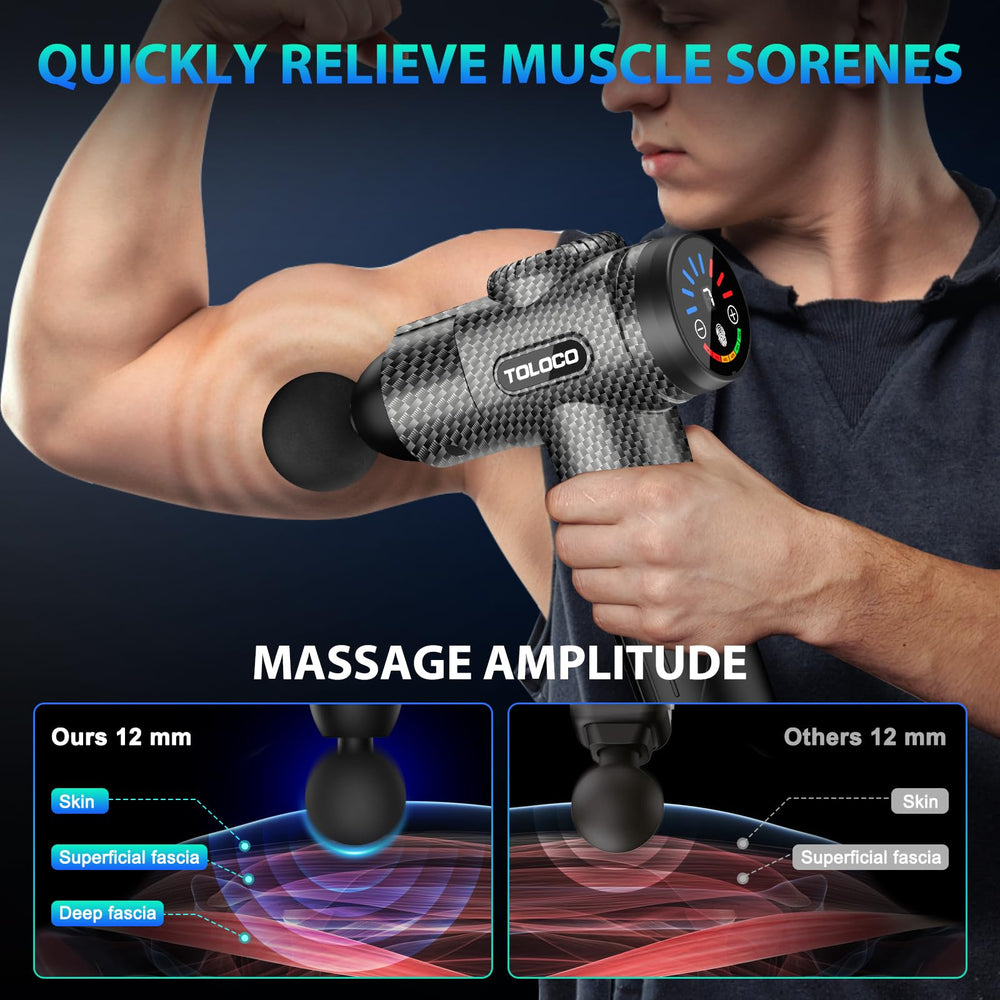 TOLOCO Massage Gun LED touch screen makes speed and battery checks simple.