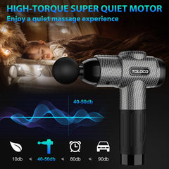 TOLOCO Massage Gun operates quietly for distraction-free home, gym, or office sessions.