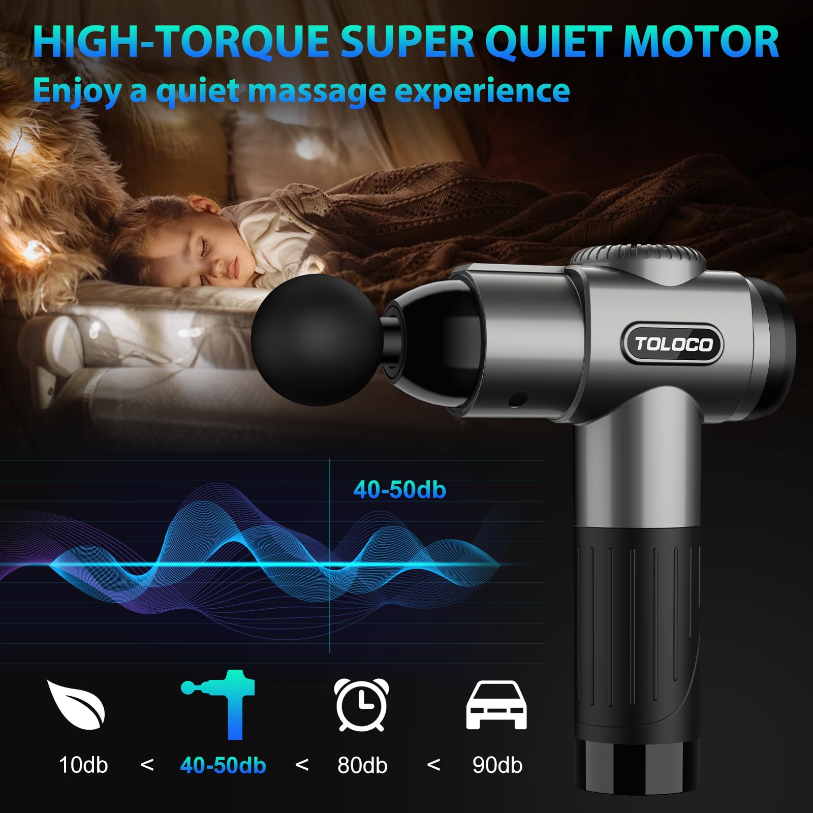 TOLOCO massage gun quiet operation for home, gym, or office