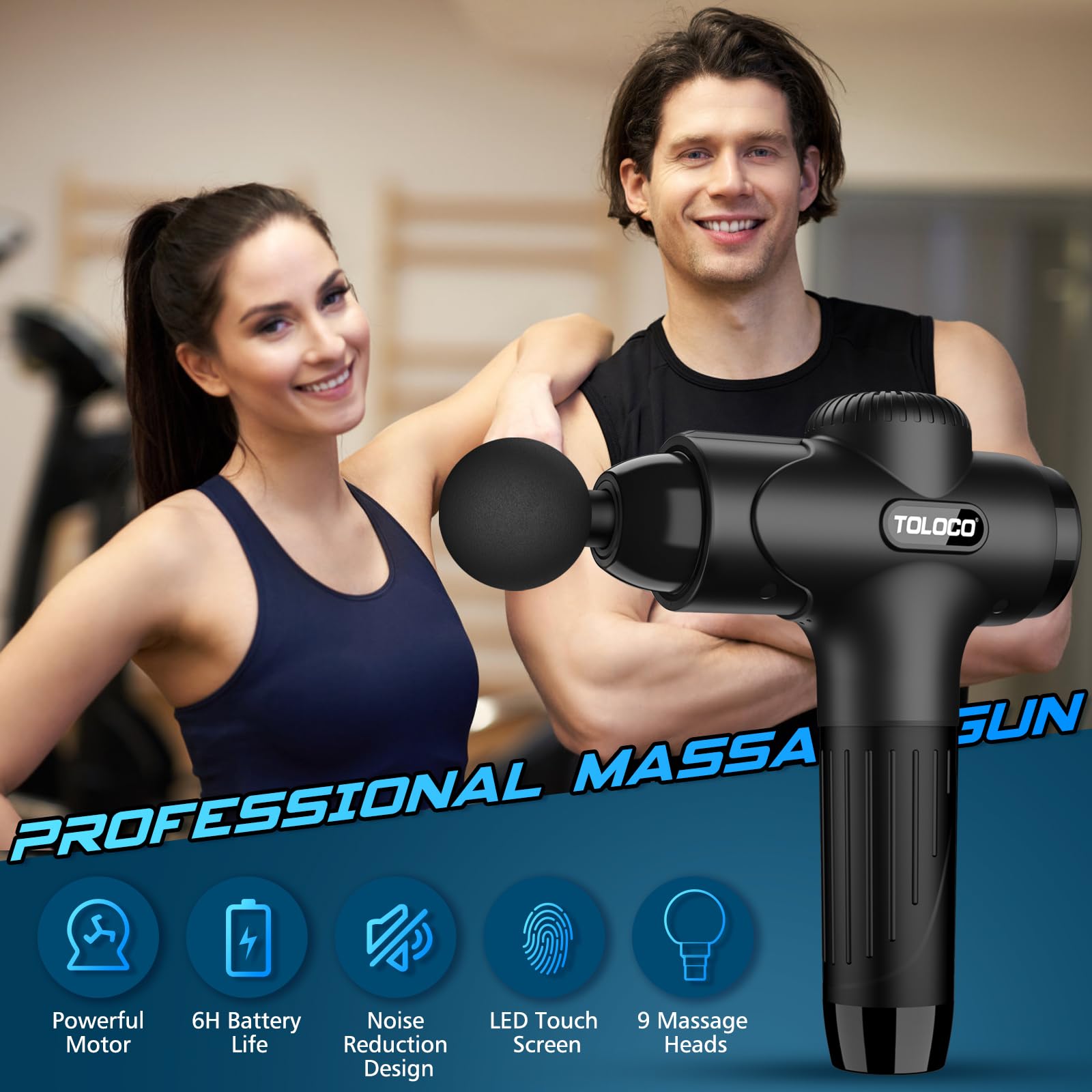 TOLOCO massage gun used on shoulders to ease stiffness