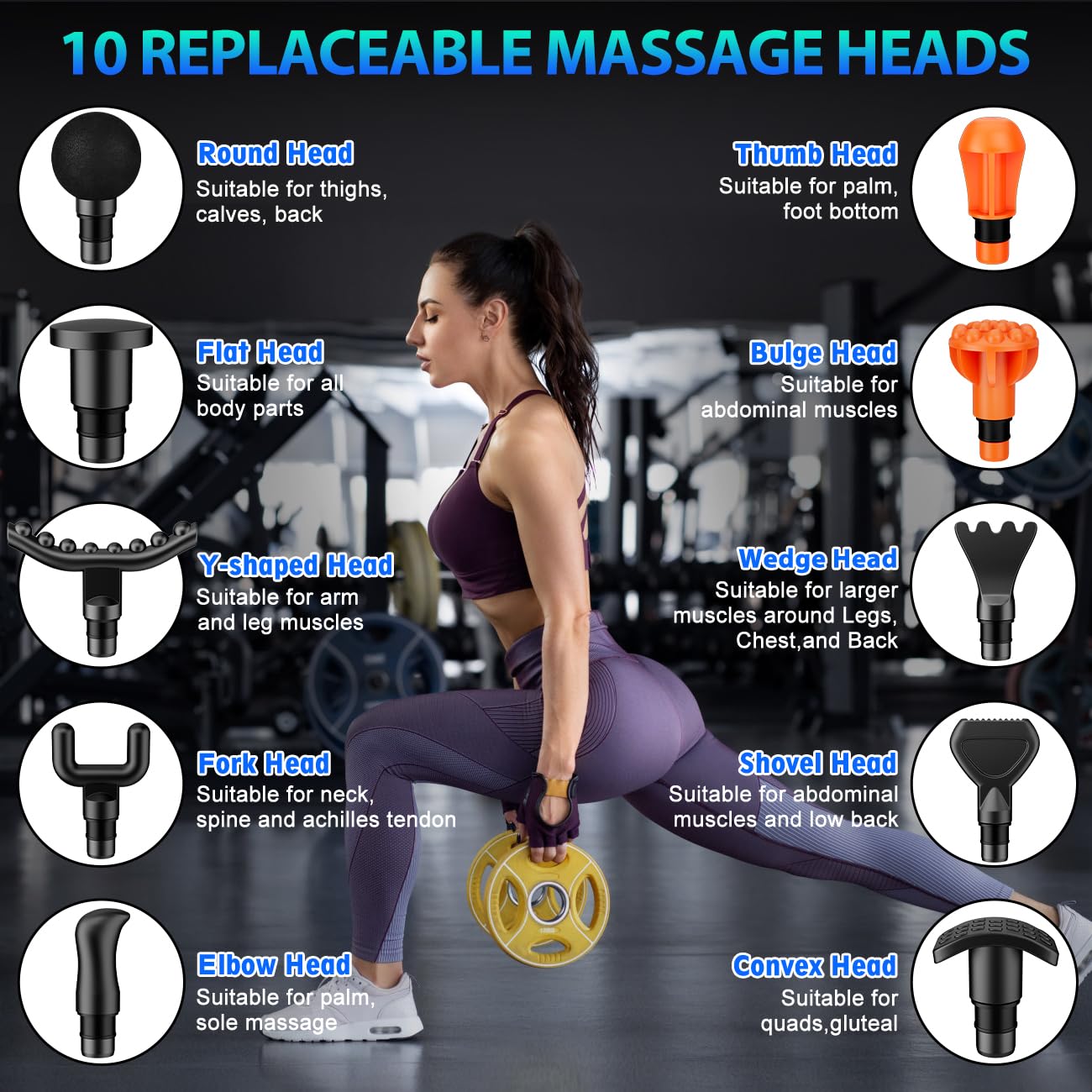 TOLOCO massage heads set with 10 attachments for versatile coverage