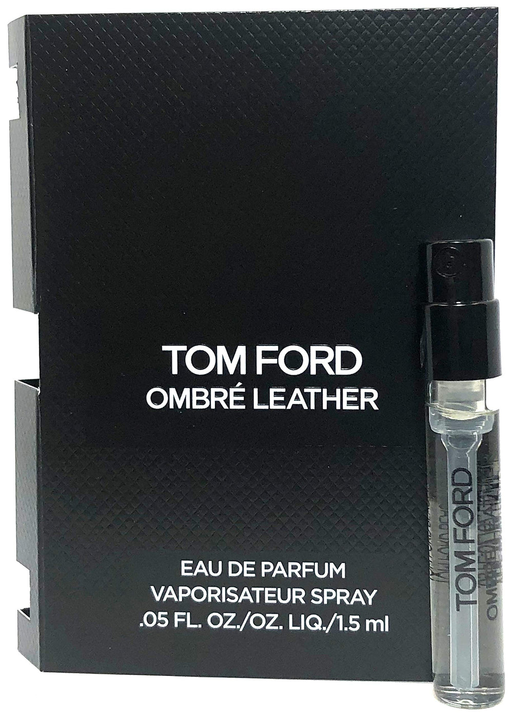 Tom Ford Ombre Leather flacon with matte black finish showcases bold luxury and tactile appeal.