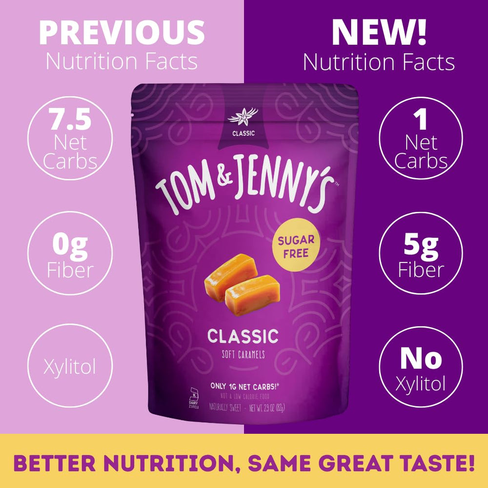 Tom and Jenny's chewy caramel sea salt closeup highlights premium texture
