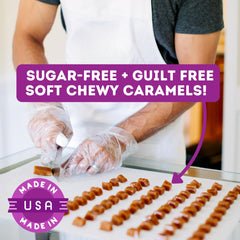 Tom and Jenny's chewy caramel vanilla closeup showcases rich flavor notes