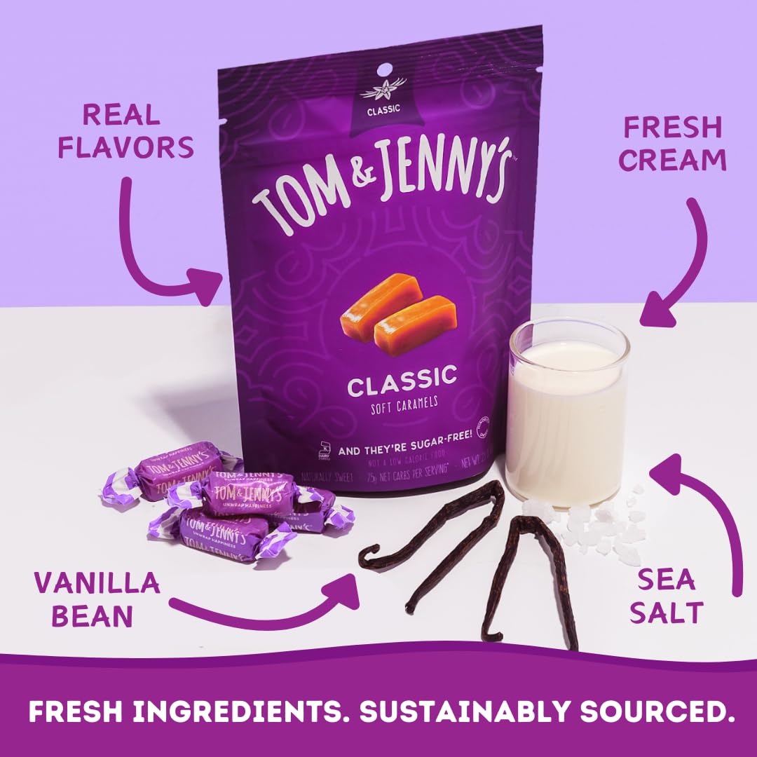 Tom and Jenny's individually wrapped caramels ideal for sharing and gifting