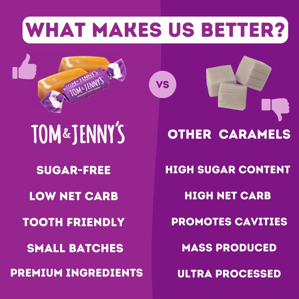 Tom and Jenny's sugar-free caramel gift idea with elegant wrappers