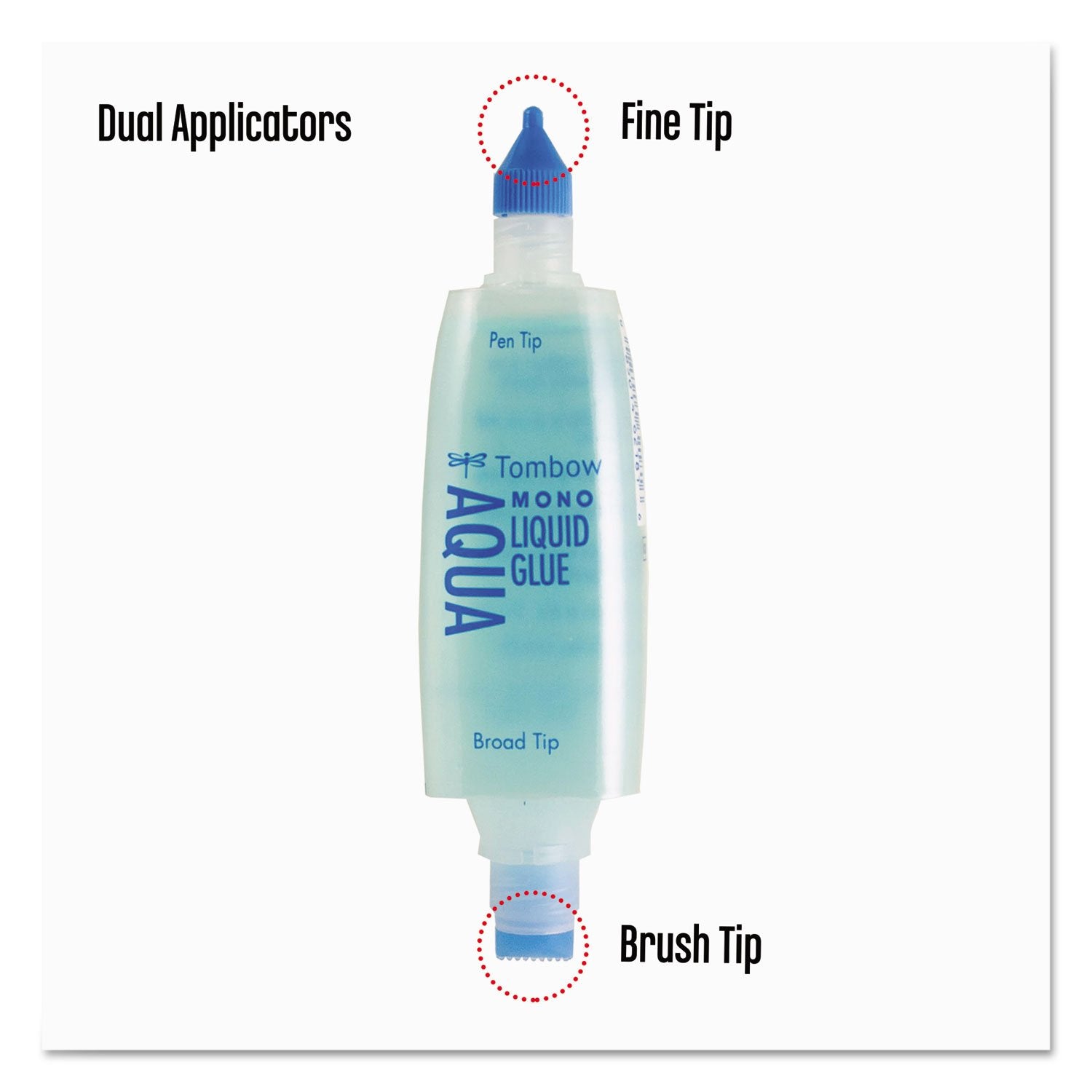 Tombow MONO Aqua broad-tip covers larger areas for fast adhesion.