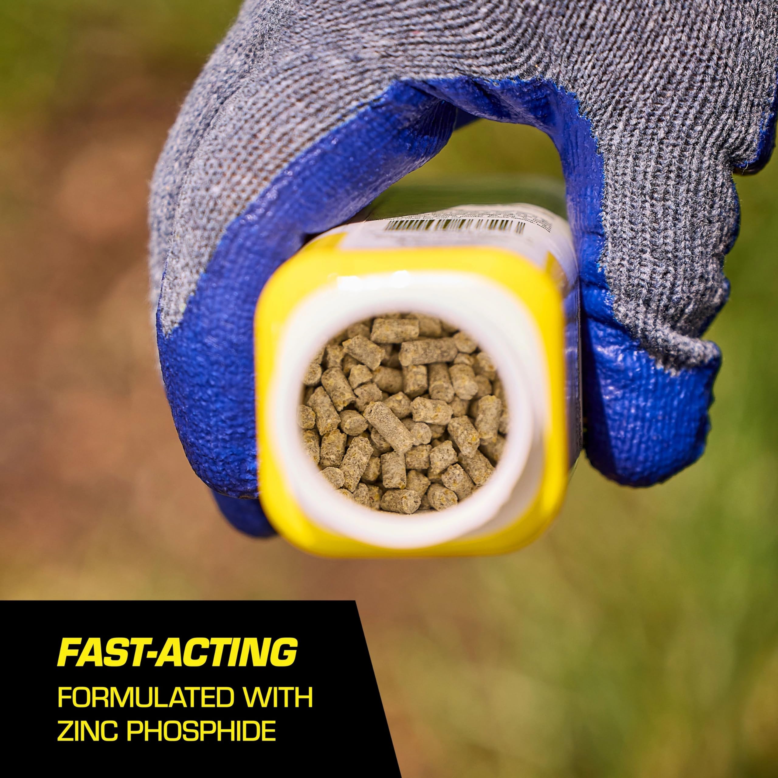 Pelleted bait inside a tunnel entrance for burrow treatment with Tomcat