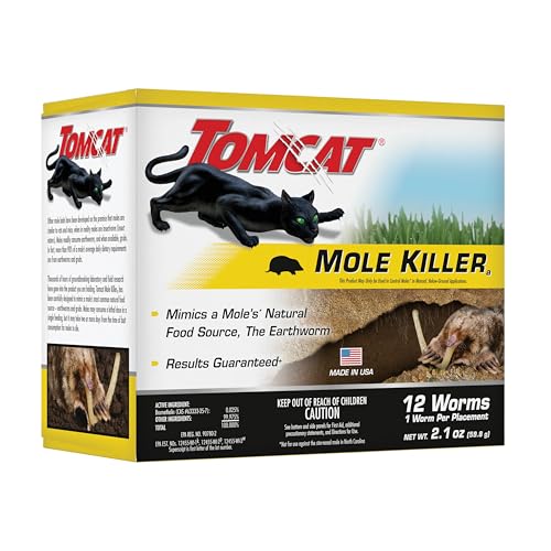 Tomcat Mole Killer signage indicating signs of mole activity after baiting.