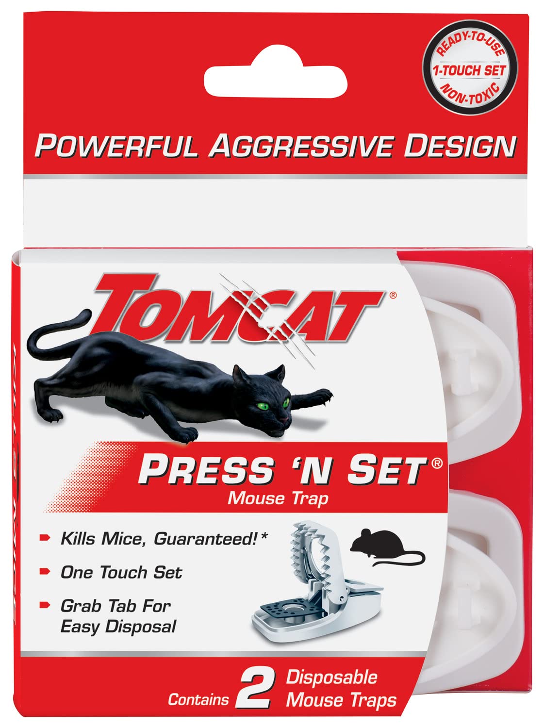 Tomcat Press 'N Set mouse trap empty-trap close-up ready for baiting