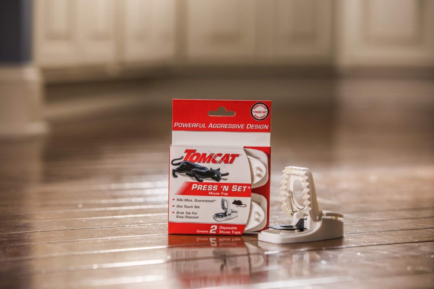 Tomcat Press 'N Set mouse trap packaging image highlighting 4-pack value