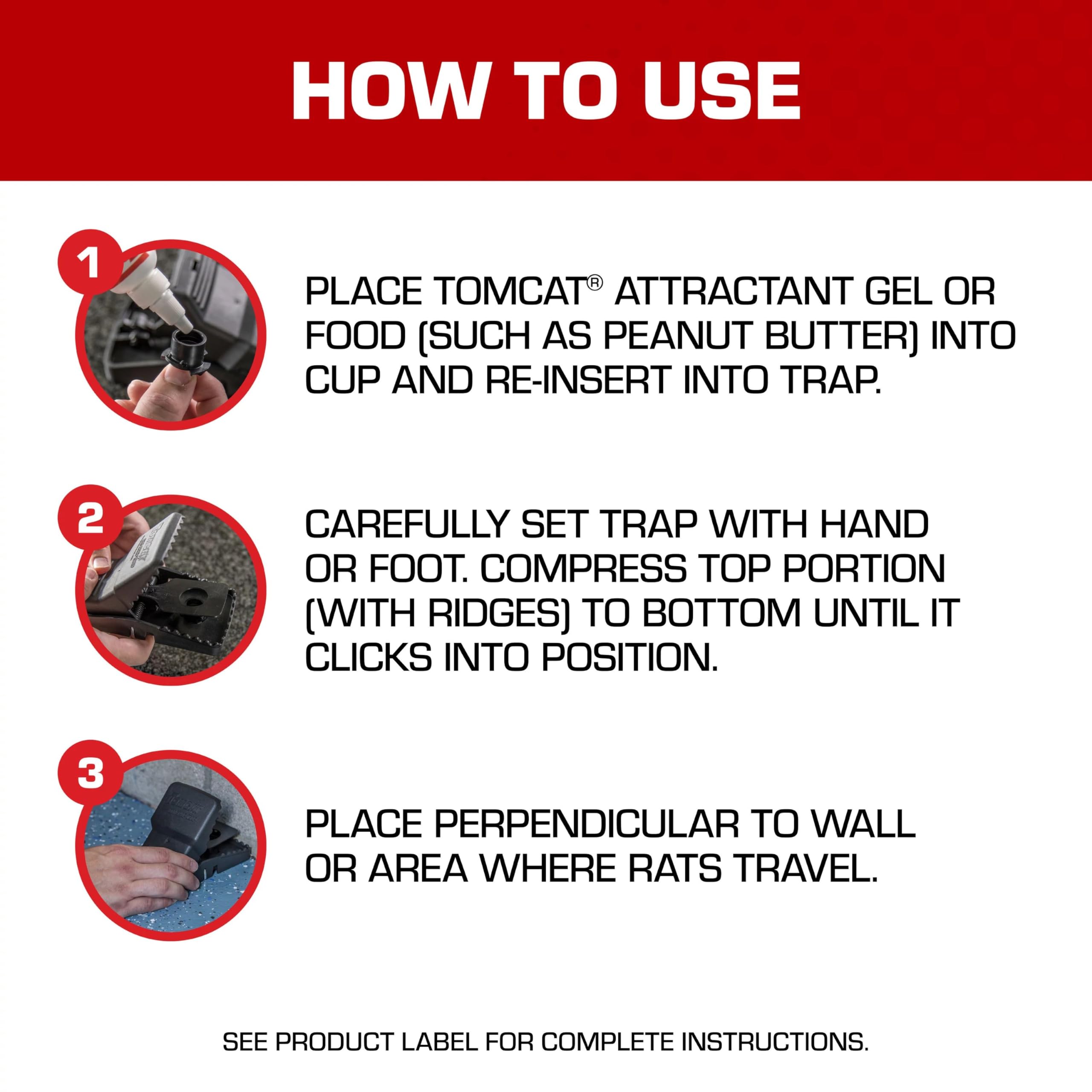 Tomcat Rat Snap Trap placed perpendicular to a wall for effective targeting.
