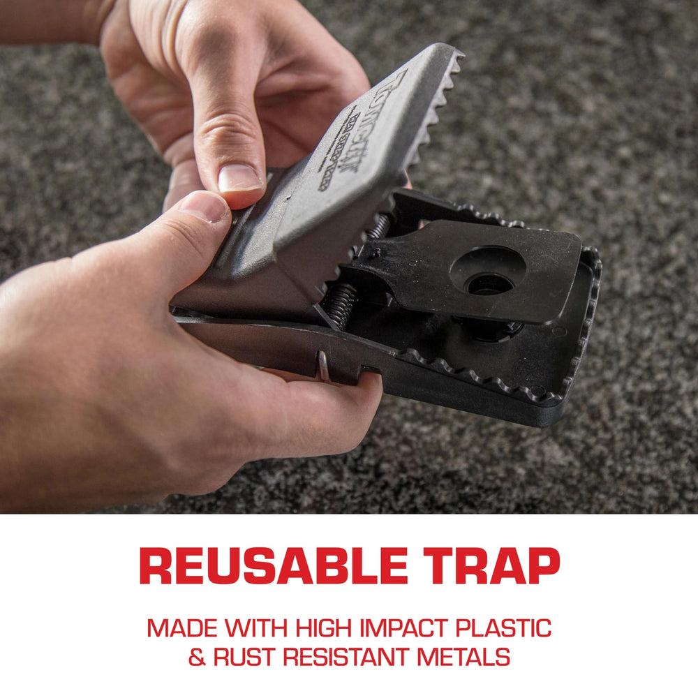 Tomcat Rat Snap Trap uses rust-resistant metal for repeated reuse.