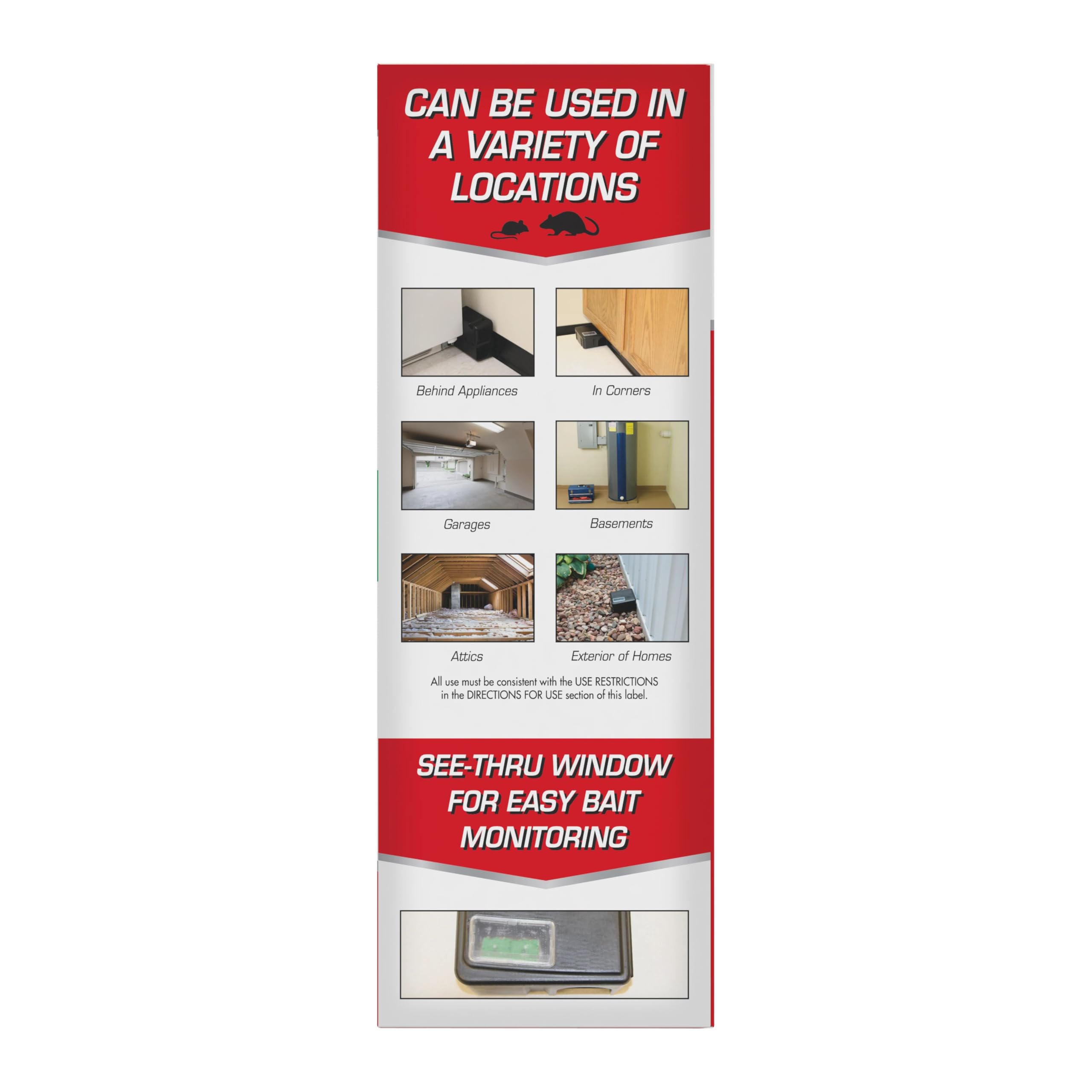 Tomcat refillable station enables easy bait replenishment in tight spaces.