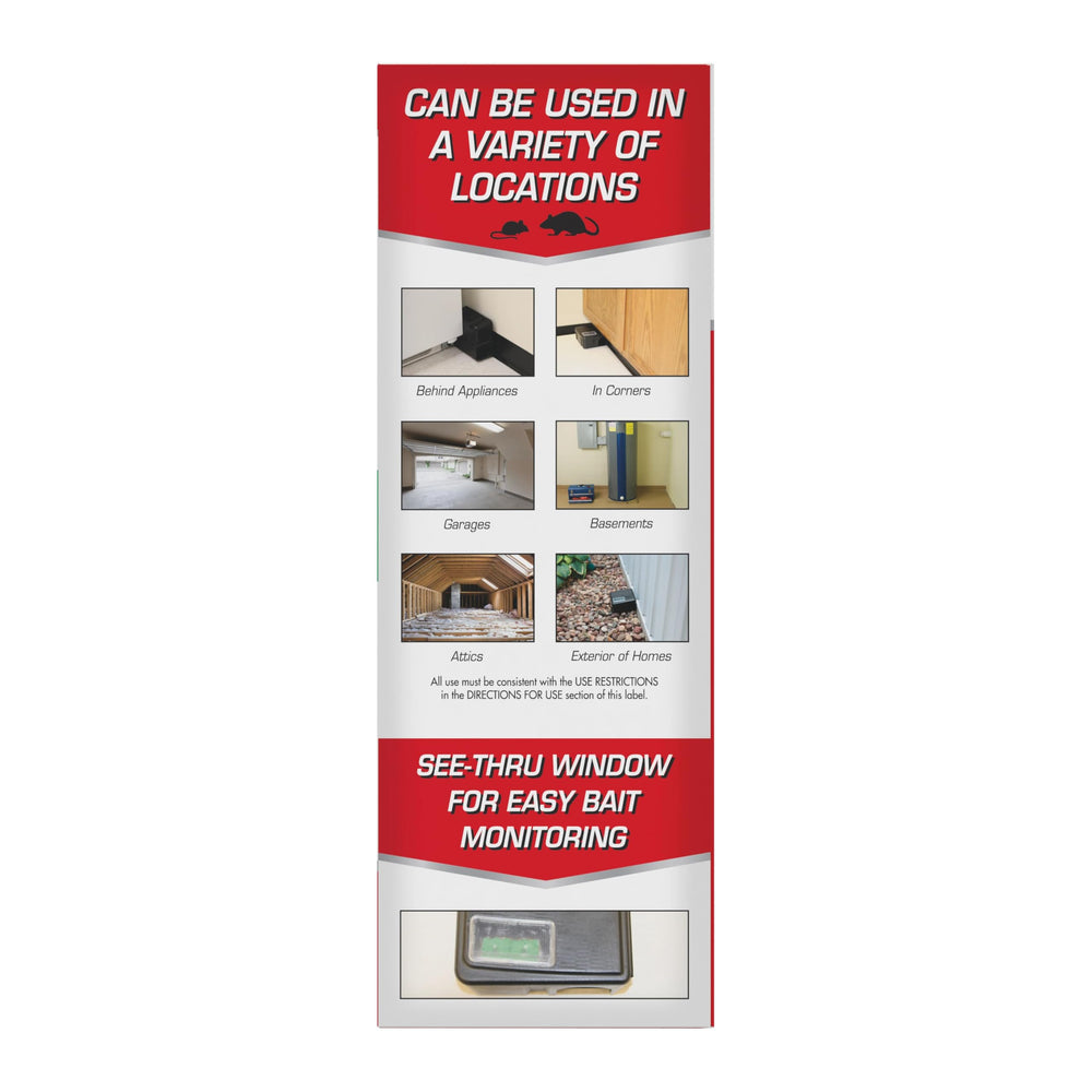 Tomcat refillable station enables easy bait replenishment in tight spaces.