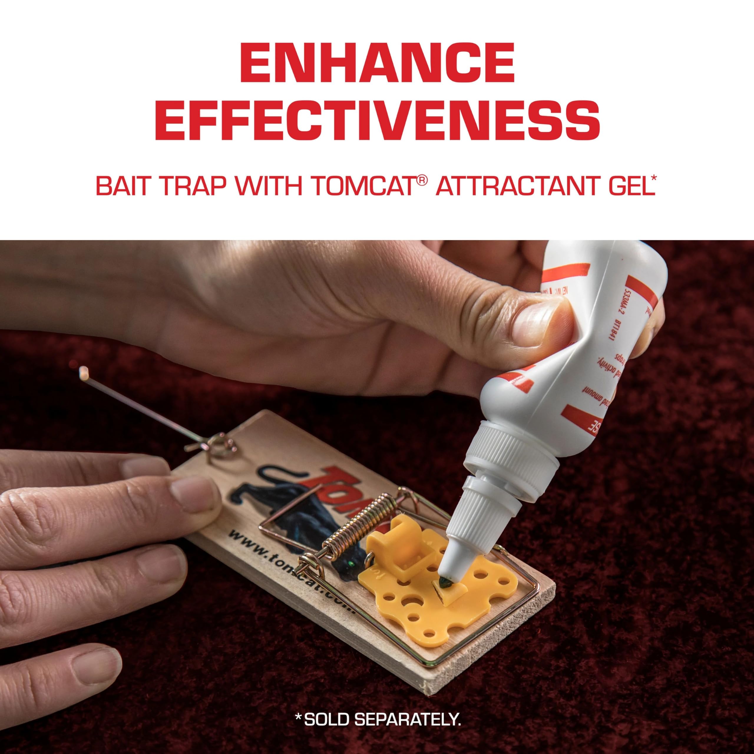 Tomcat Wooden Mouse Traps disposal after catch communicates hygienic, convenient trash disposal.
