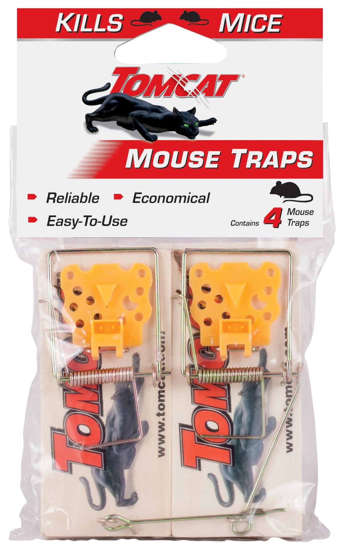 Tomcat Wooden Mouse Traps front view shows simple, disposable design for easy setup.