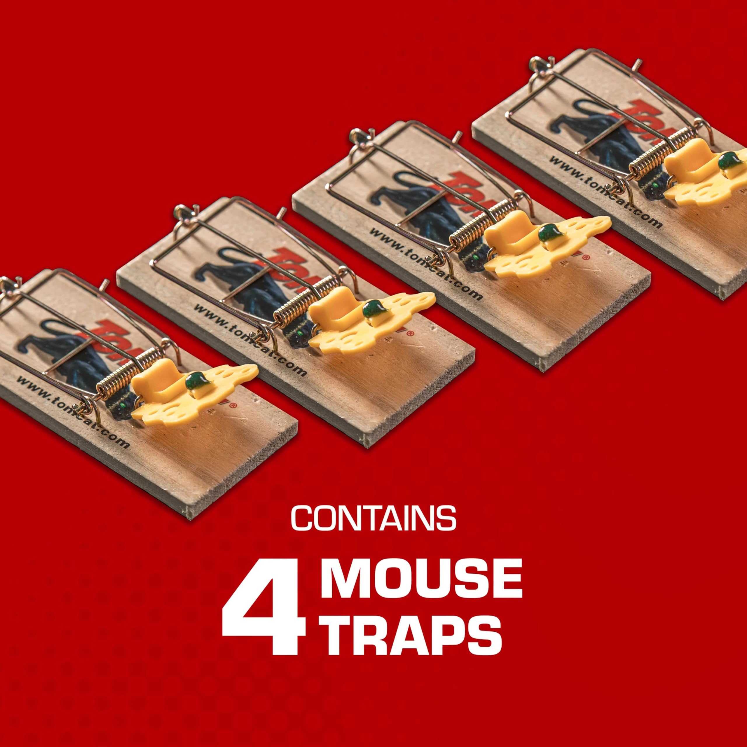 Tomcat Wooden Mouse Traps wall placement highlights discreet indoor use along walls.