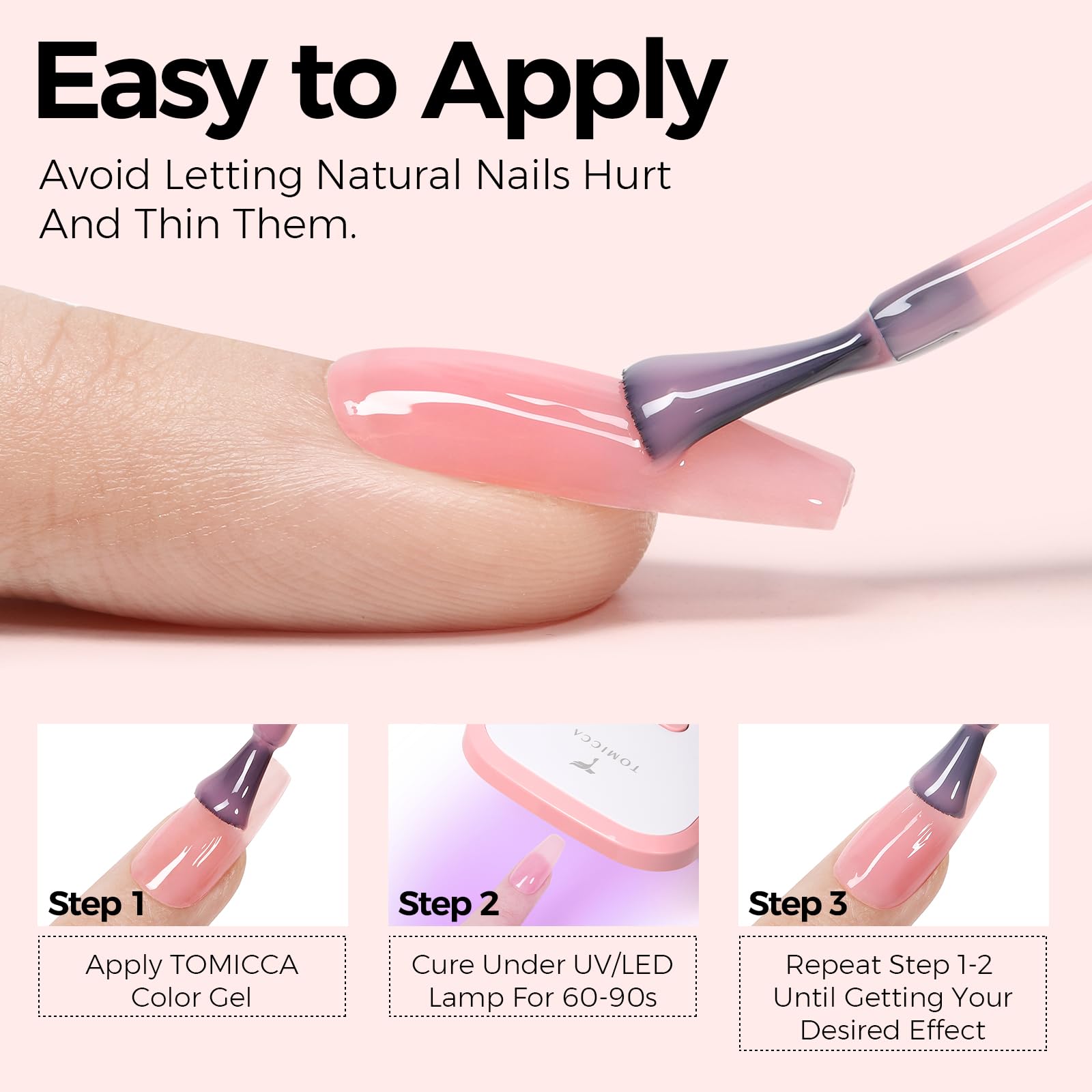 TOMICCA French-style jelly pink manicure for elegant nails.