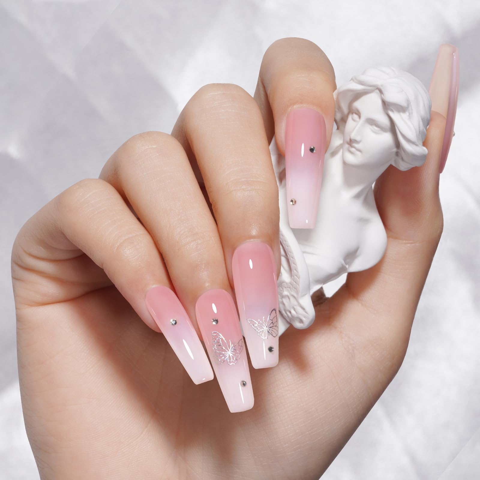 TOMICCA jelly pink gel polish front view on nails showing sheer color.