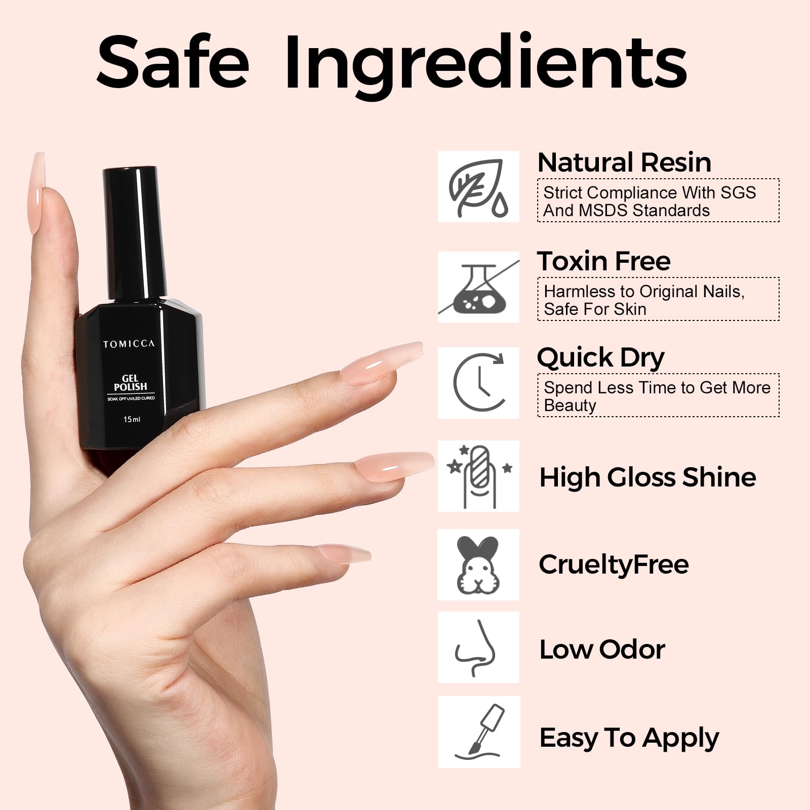 TOMICCA Nude Gel Polish worn daily with bubble-free smooth appearance.