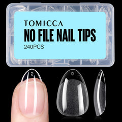 TOMICCA short almond nail tips box front view for quick at-home manicures