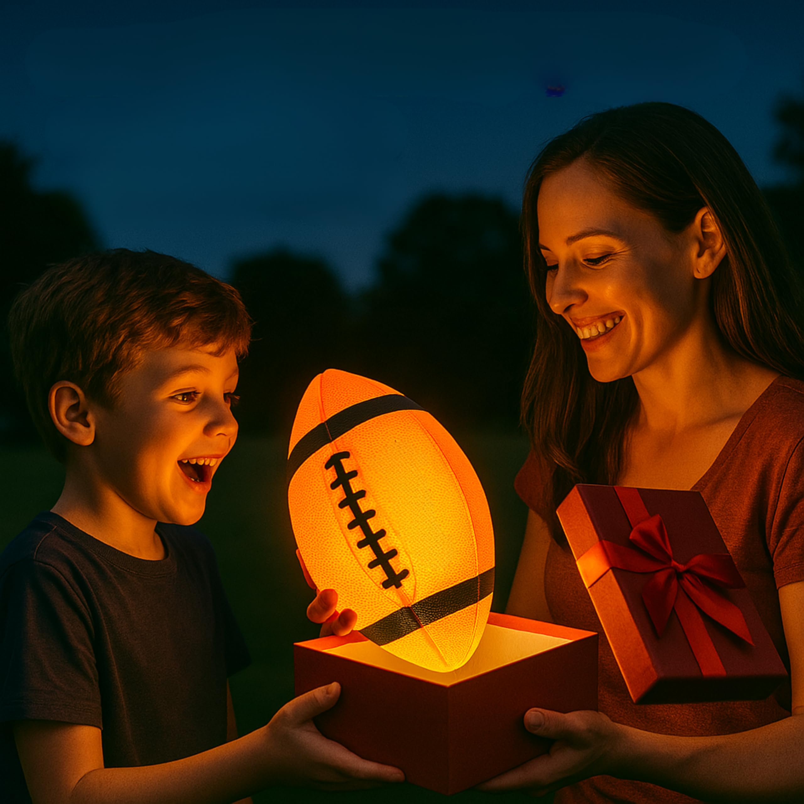 TOMLEON Glow Football gift idea for football fans at dusk.