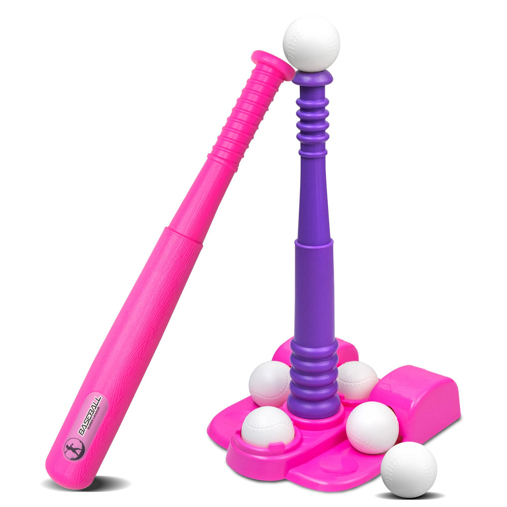 TOMLEON T Ball Stand with bat and balls for versatile backyard practice.