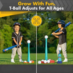 TOMLEON T Ball Stand height adjustment shows growing players can use it safely.