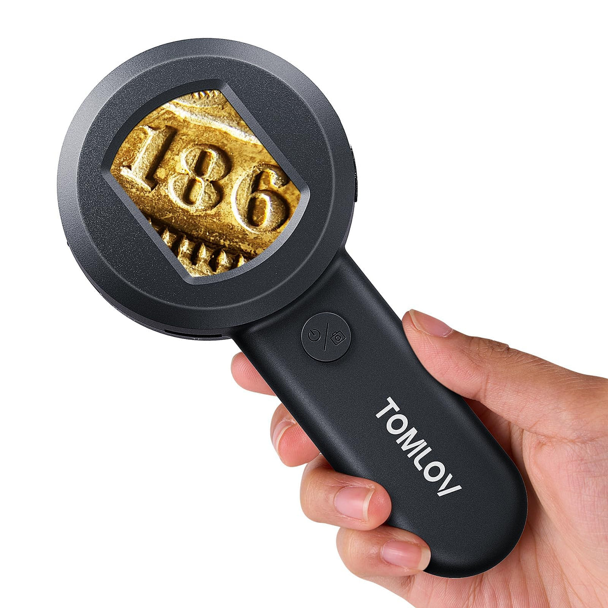TOMLOV P10 2-inch LCD live view for coin and jewelry inspection.