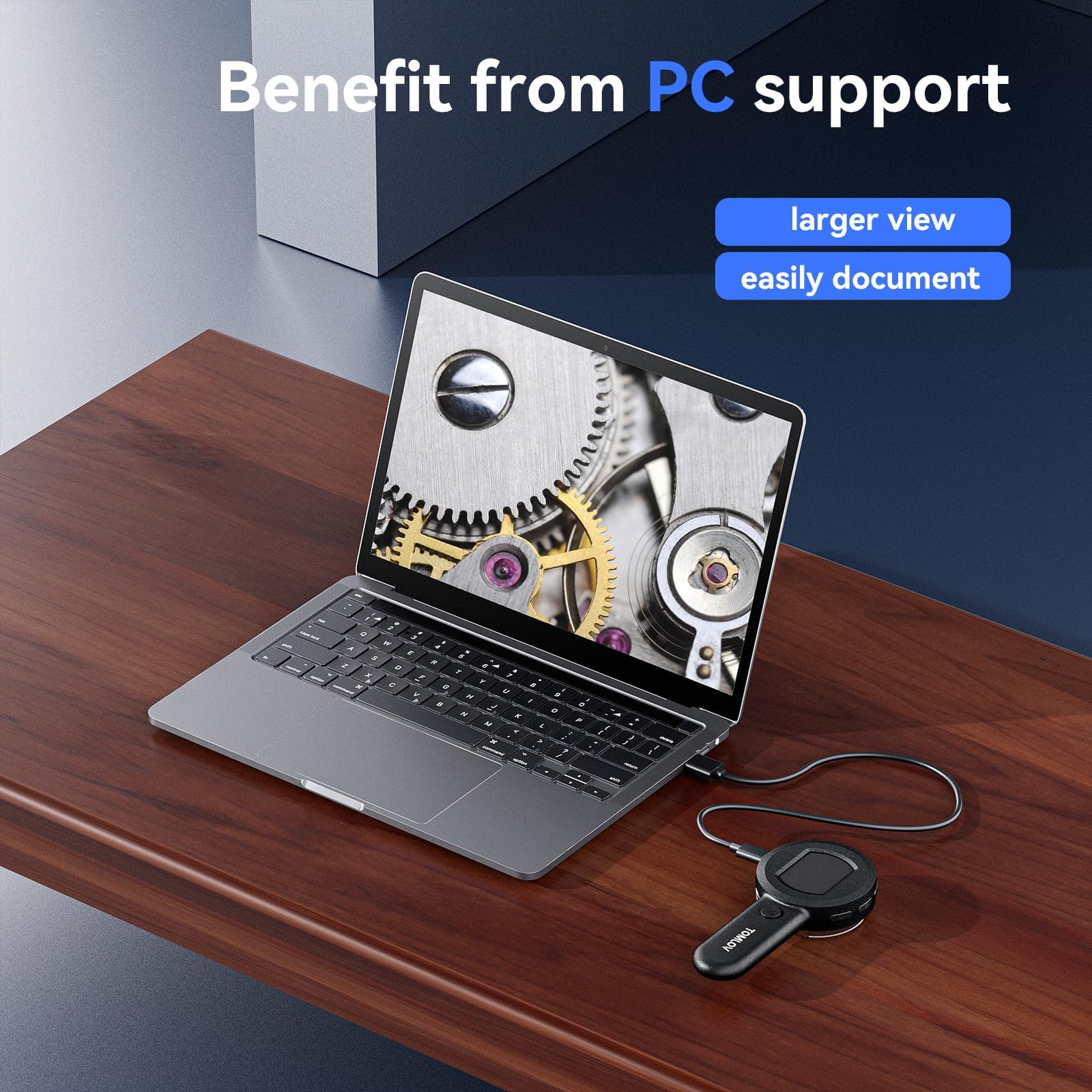 TOMLOV P10 USB PC connection for large-screen viewing.