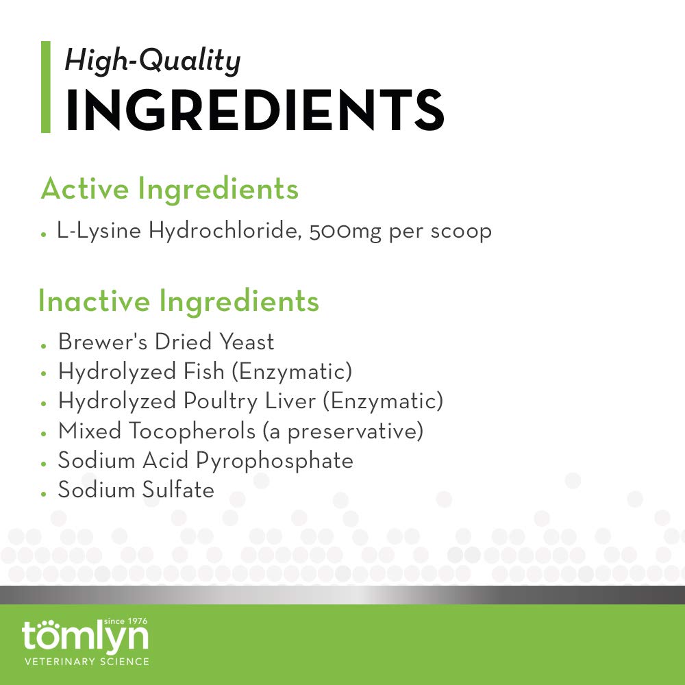 Tomlyn lysine powder for cats near a bowl, supporting daily eye comfort.