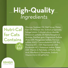 Tomlyn Nutri-Cal label back shows vitamins, minerals, and fatty acids