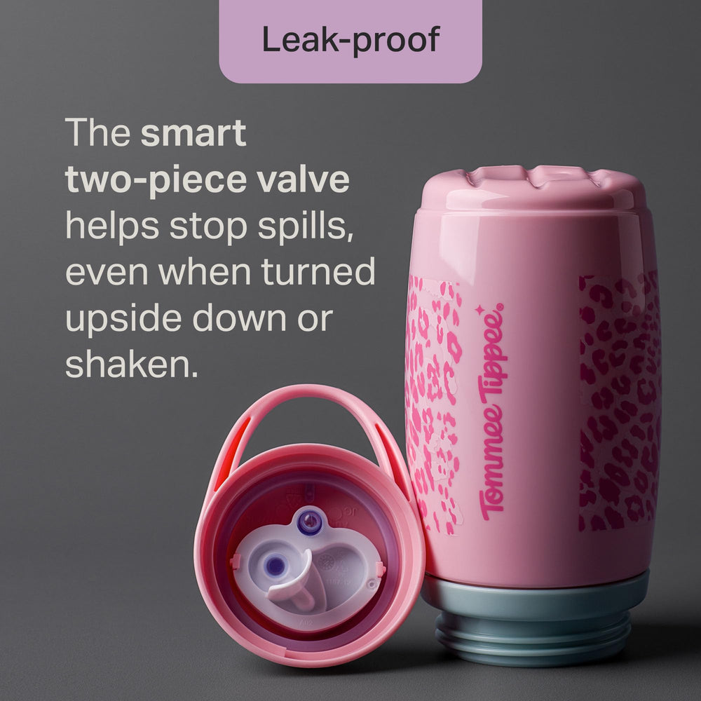 Tommee Tippee two-piece valve reduces spills and cleans easily