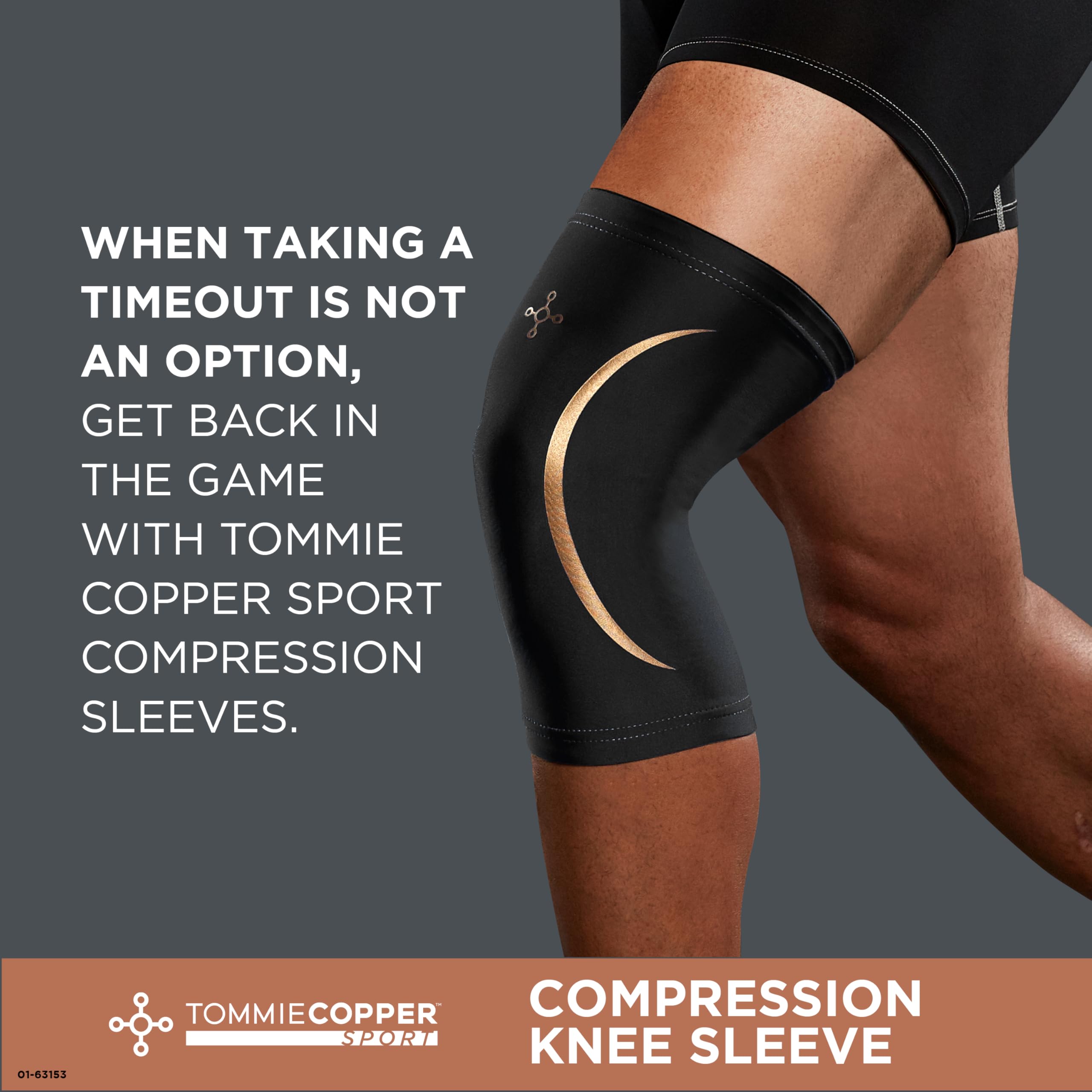 Tommie Copper knee sleeve close-up of Copper Znergy fabric for odor resistance.